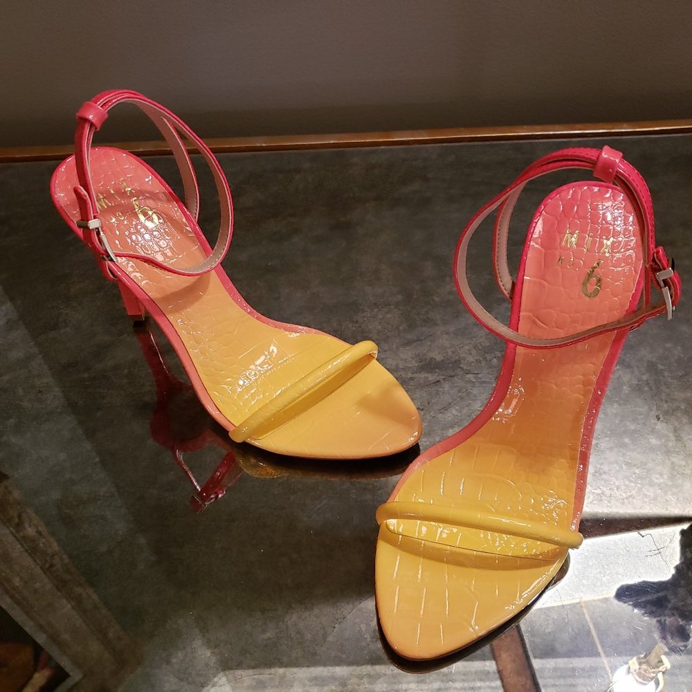 Yellow & Pink Glazed Ombre Faux-Crocodile Sandals- Never Worn
